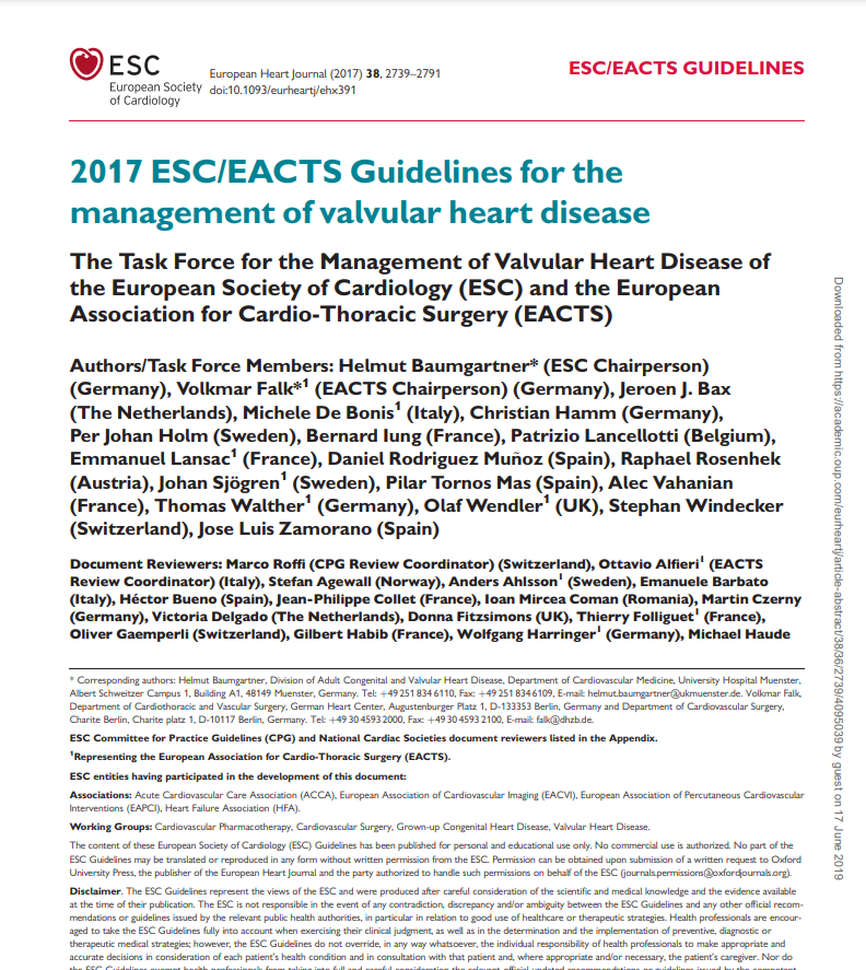 ESC EACTS Guidelines For The Management Of Valvular Heart Disease 2017 